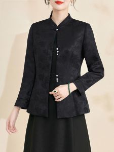 Fashionable Reformed Chinese Style Womens Jacket Slim Fit All Match Pure Color Stand Collar Long Sleeve Autumn New Arrival