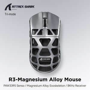 ATTACK SHARK | ATTACK SHARK R3 Magnesium Alloy True 8K Wireless Gaming Mouse PAW3395 26K DPI Tri-Mode BT 2.4G 46g Lightweight Esports Mouse
