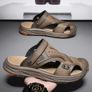 Mens Summer Outdoor Wear Anti-Slip Wear-Resistant Sports Sandals Casual Beach Slippers Driving Dual-Purpose Open-Toe Sandals