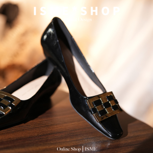 Metallic Braid Top Cowhide Flat Heel Single Shoes Square Toe Casual Slip-On Office Shoes Anti-Slip Rubber Sole Comfortable Womens Footwear