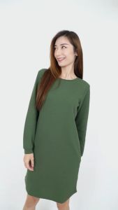 Forest Ladies Waffle Cotton Long Sleeve Round Neck Dress Women | Baju Perempuan Lengan Panjang - 885037