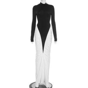 กางเกงขายาวทรงเข้ารูปคอตั้งแขนยาวพับ กระโปรงทรงเอเอวกลาง สไตล์ย้อนยุค เดรสยาวคลุมเข่า ผ้าโพลีเอสเตอร์