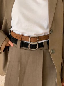 Deep Sea Moonlight Women's Vintage Leather Belt with Metal Buckle Casual Style Double Layer Cowhide Snuff Velvet Waist Belt