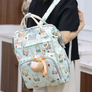 Middle Point Cartoon Rabbit Print Mummy Bag Mother and Baby Go out Lightweight Tote Backpack Large Capacity Multifunctional Backpack
