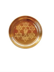 SaravanaBhava Star Murugar Pooja Plate Premium Brass Golden Finish 5.5 x 5.5 Inches Engraved Yantra Design for Diya Lighting and Daily WorshipMedium Size