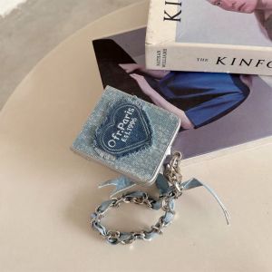 Premium Denim Heart Pattern Foldable Screen Mobile Phone Case Full Cover Protection for Motorola RAZR50 Ultra Shockproof Trendy