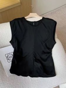 Summer Womens Linen Sleeveless Shirt Design Sense Short Sleeve French Pleated Split Small Vest Top Comfortable Loose Fit