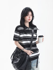 zuocisankon | Relaxed Stripe Polo Collar T-shirt