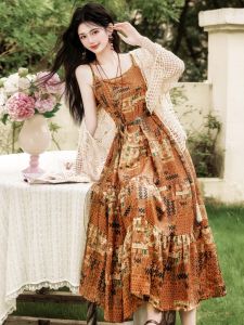 Beach Suitable Ethnic Style Dress A-Line Silhouette Lightweight Polyester Material No Stretch Comfortable Summer Vacation Dress