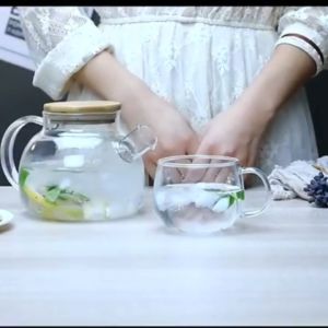 1L Heat Resistant With Wooden Cover Tea Pour Kettle Hot Coffee Tea Milk