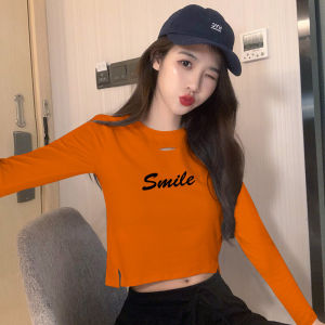 Orange Short Bottoming Shirt Womens Inner Wear Spring & Fall Winter Stylish Niche Style Long Sleeves T-shirt High Waist Tight Tops Ins Fashion