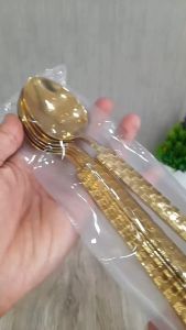 Sendok & Garpu Makan Full Gold Ukir catur Isi 6 Stainless Steels