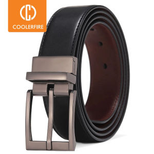 Business Dress Belts for Men Genuine Leather Belt Reversible Buckle Brown and Black Belt HQ110