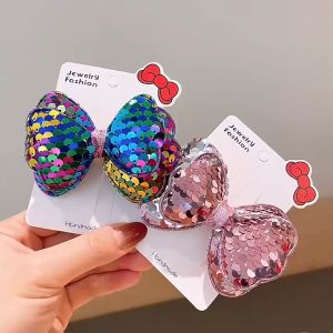 Natasia.Kids Korean Version Double Bow Sequins Hairpin Girls Performance Cute Sweet Side Clip #HR330