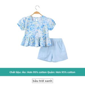 Hamqi | Bộ Áo Tay Bồng Ngọt Ngào và Quần Short Cho Cô Gái Mùa Hè