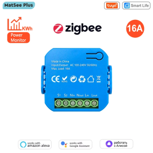 Tuya Smart ZigBee Switch Relay Module Supports 2 Way Light Control Timing 16A KWh Energy Monitor Works with Google Home Alexa