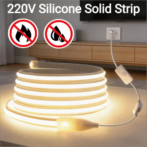 1-30M 220V COB Neon LED Strip Light 180° Beam Angle Solid Silicone Bendable Cuttable Strip with EU Plug Switch for Home Decor