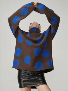 Blue Polka Dot Korean Style Oversized Turtleneck Long Sleeve Womens Sweater