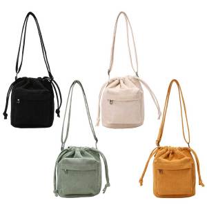 Women Soft Slouchy Bucket Bag with Adjustable Corduroy Strap Perfect for Travel and Daily Use in Elegant Colors