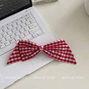 Large Size Pink Plaid Hair Clip for Girls Sweet Butterfly Knot Spring Back Clip Versatile Hair Accessories for Kids