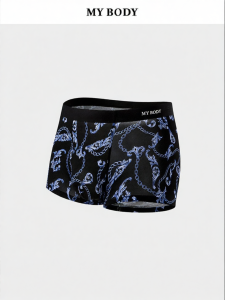 Mybody | Retro Chain Print Silk Feel Mens Boxer Shorts