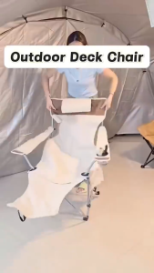 Camping Folding Chair Foldable Reclining 3 Adjustable Outdoor With Foot Support Khaki Chair