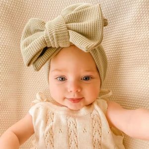 Extra Large Knitted Butterfly Knot Hairband for Infants And Toddlers Headband with Protective Cap Knit Headwear for Kids
