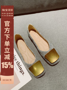 2025 New Metal Buckle Comfortable Soft Bottom Bean Shoes Womens Woolen Fabric Slip-On Flat Head Single Shoes Fashionable Casual Loafers