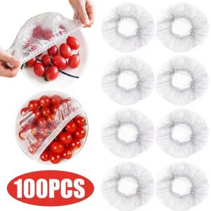 ที่คลุมอาหารแบบใช้แล้วทิ้งหลากสีพลาสติกห่ออาหารอาหาร100ชิ้นฟิล์มพีอีสดใหม่ถุงคลุมชามแบบใช้แล้วทิ้งแบบหนา