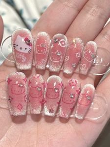 Handmade Cat Eye Nail Art Wearable False Nails Glittering Effect Finished Product Kitty Cat Design Beauty Tools from China