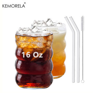 16OZ Drinking Glasses With Glass Straw Made Of Soda Lime Glass 4pcs Set 350ML Shaped Glass Cups Iced Coffee Glasses Tumbler Cup