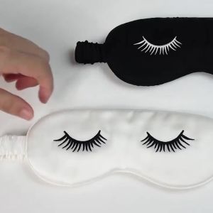 BASK™ - Silk Sleep Mask - White Silk Eye Mask with Lash Embroidery