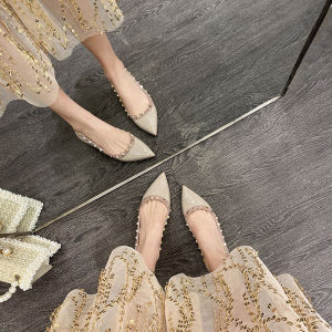 Hong Kong Genuine Leather Rivet Fashion Shoes Womens Spring Autumn New Pointed Toe Flat Bottom Soft Bottom Single Shoes