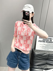 Slim Fit Ice Silk Knitted Top Womens Summer Fashion Short Sleeve T-Shirt Shoulder Width Regular Polyester Fiber Street Style
