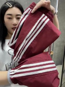 Ice Silk Quick Dry Casual Pants Women Summer New Side Splicing Sports Loose Slimming Small Nine Points Sweat Pants