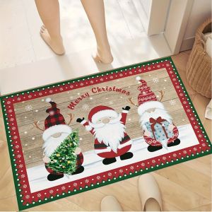 VIKAMA Cute Merry Christmas Doormat Soft Gnome Snowflake Border Anti Slip Rug For Porch Entryway Holiday Home Decor
