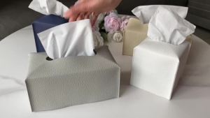 Tissue Box Cover Refined PU Leather Foldable Tissue Box Holder - Decorative Holder/Organizer for Bathroom Vanity Countertop