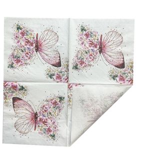 20pcs 33cm 2Layer New Butterfly Printed Napkins Pink Butterfly Flowers Party Decoration Paper Picnic Mat DIY Decoupage Paper