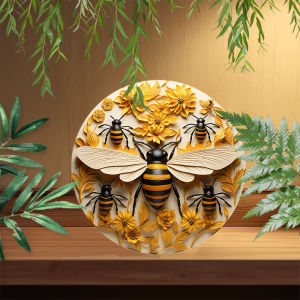 CIFbuy | 20cm Round Bee Wall Art Aluminum Metal Honeycomb Spring Home Decor Apartment Sign