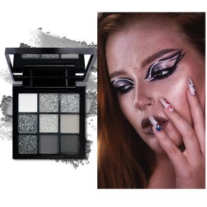 Black Swan 9-Color Eyeshadow Palette Mesmerizing Glitter GlamDramatic Smoky Punk EffectsHues in Light Gray&Dark Silver Makeup