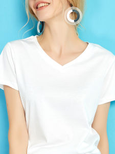 Áo Thun Cotton Dáng Rộng Cổ Chữ V Tay Ngắn Màu Trắng Đen Xám Đa Năng Cho Nữ Cỡ Lớn Mùa Hè Thường Ngày