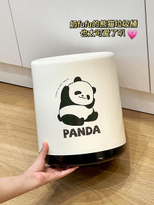 Adorable Panda Home Trash Can Living Room with Lid 2024 New High Aesthetic Kitchen Bathroom Bedroom Cute Small Paper Basket
