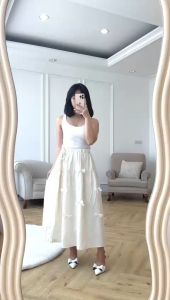 SJM ROK MAXI SKIRT WANITA IMPORT BANGKOK BKK RIBBON PITA TIMBUL PINGGANG FULL KARET