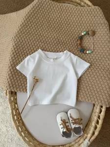 2026 Summer Baby T-shirt 1M-3T Solid Color Infant Girls White Tee Loose Thin Comfortable Toddler Cothes Boys Tops