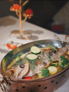 Thai Tableware Fish Plate Lime Weever Stove Fish Roasting Plate Stainless Steel Stove Heating Thai Stove Appliance Open Stove Fish