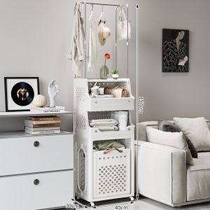 Bathroom Laundry Detergent Powder Mobile Storage Rack Washing Machine Side Clothes Storage Basket Dirty Clothes Organizer