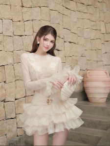 French Style Lace Patchwork Waist-Cinching Evening Dress