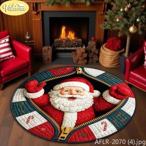 VIKAMA Zipper Penguin Christmas Round Rug Soft Non-Slip Living Room Rug Christmas Tree Base Decorative Rug Home Decor