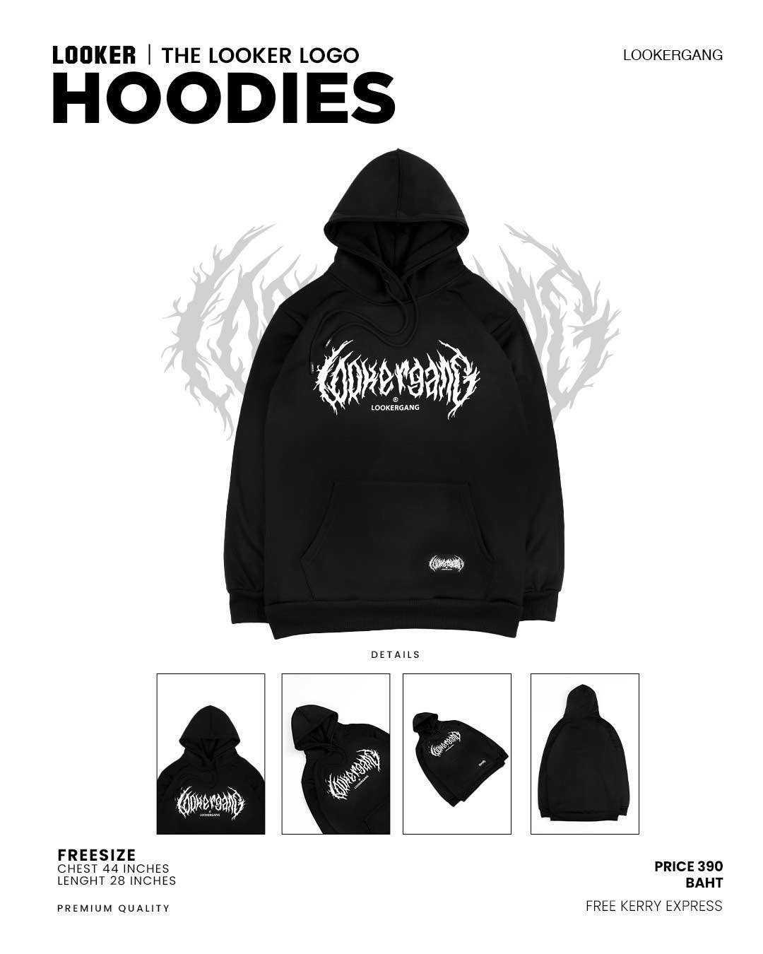 LOOKER - Hoodies เสื้อฮู้ดสีดำ เสื้อฮู้ดแขนยาว