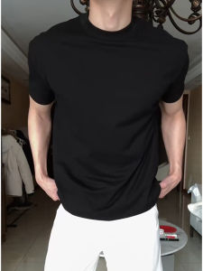 Black Cotton Short Sleeve T-Shirt Mens Summer Sport Fitness Half Sleeve Cuff Pure Cotton Breathable round Neck Top